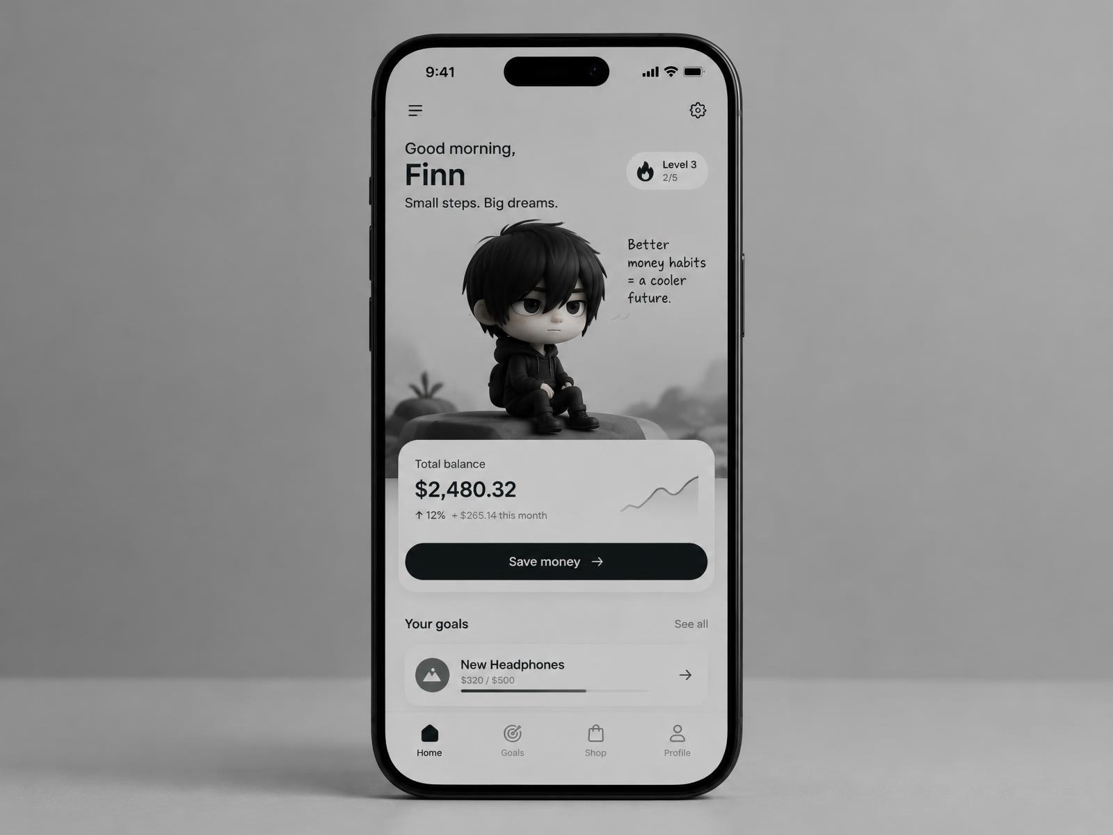 I'M FINE app with Finn the emo character